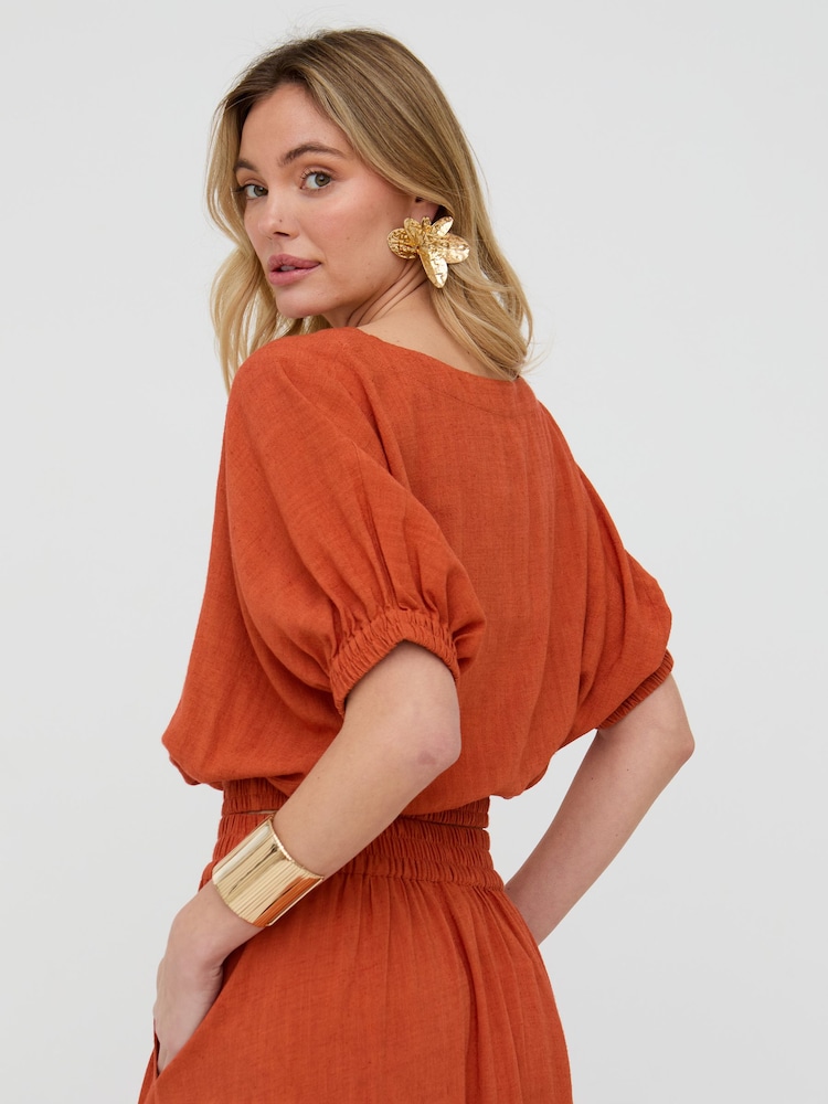 Raffya Brown Poppy Boat Neck Top - Image 2 of 4