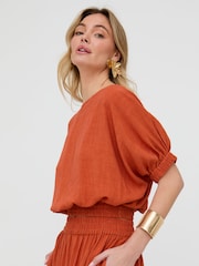 Raffya Brown Poppy Boat Neck Top - Image 3 of 4