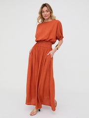 Raffya Brown Poppy Boat Neck Top - Image 4 of 4