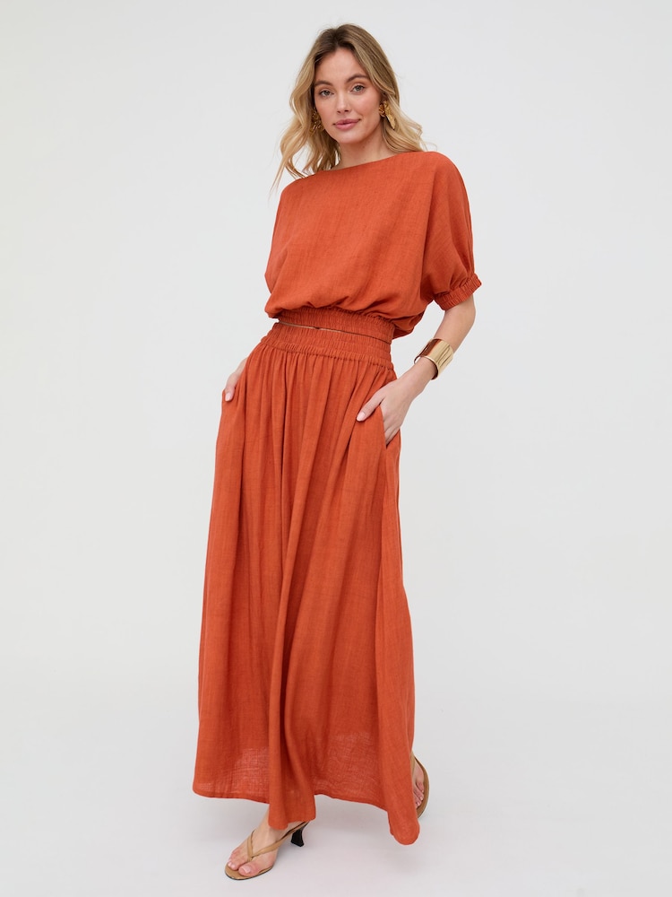 Raffya Brown Poppy Boat Neck Top - Image 4 of 4