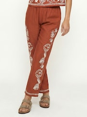 Raffya Brown Tilly High Waist Embroidered Trousers - Image 2 of 5