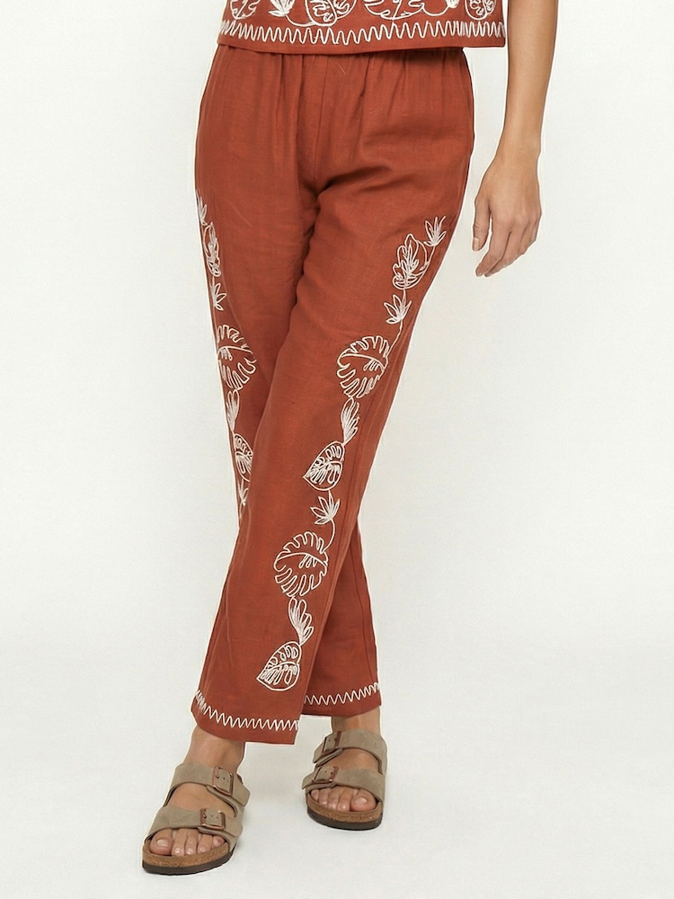 Raffya Brown Tilly High Waist Embroidered Trousers - Image 2 of 5