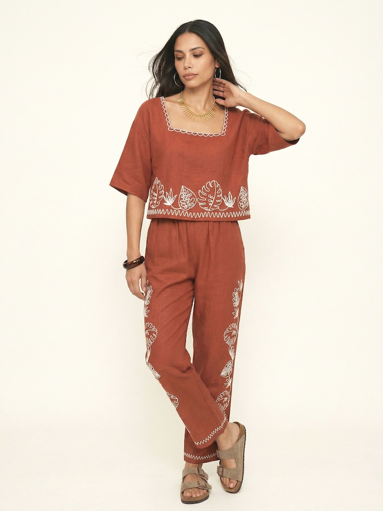Raffya Brown Tilly High Waist Embroidered Trousers - Image 5 of 5