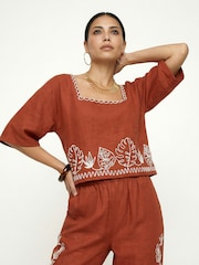 Tilly V-Neck Embroidered Crop Top - Image 1 of 5