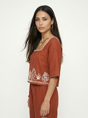 Tilly V-Neck Embroidered Crop Top - Image 3 of 5