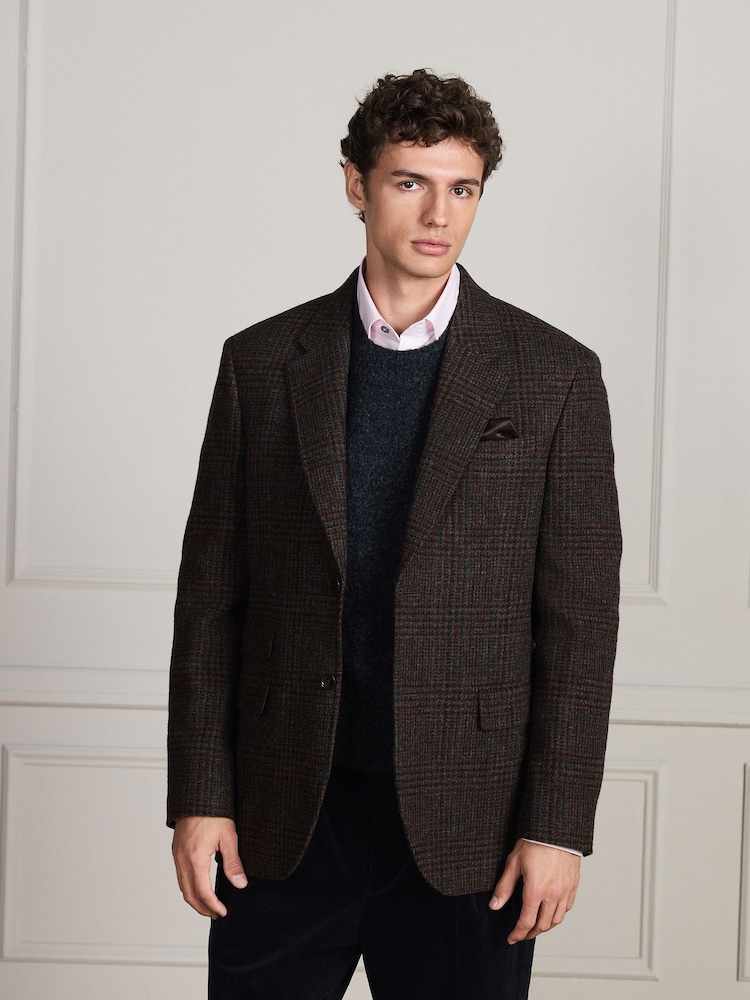 Brown Check Regular Fit Signature Moons Wool Blazer - Image 1 of 8