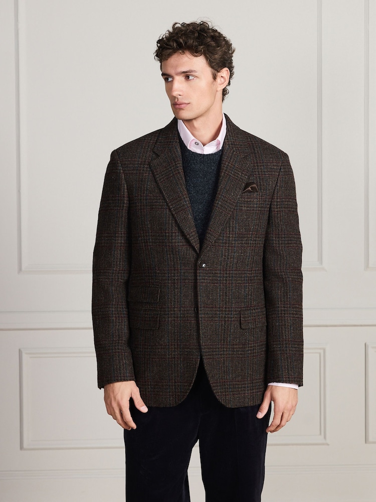 Brown Check Regular Fit Signature Moons Wool Blazer - Image 2 of 8