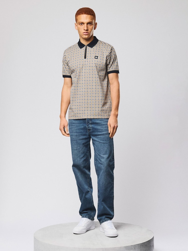 Weekend Offender Mid House Check Merane All Over Check Natural Polo Shirt - Image 1 of 5