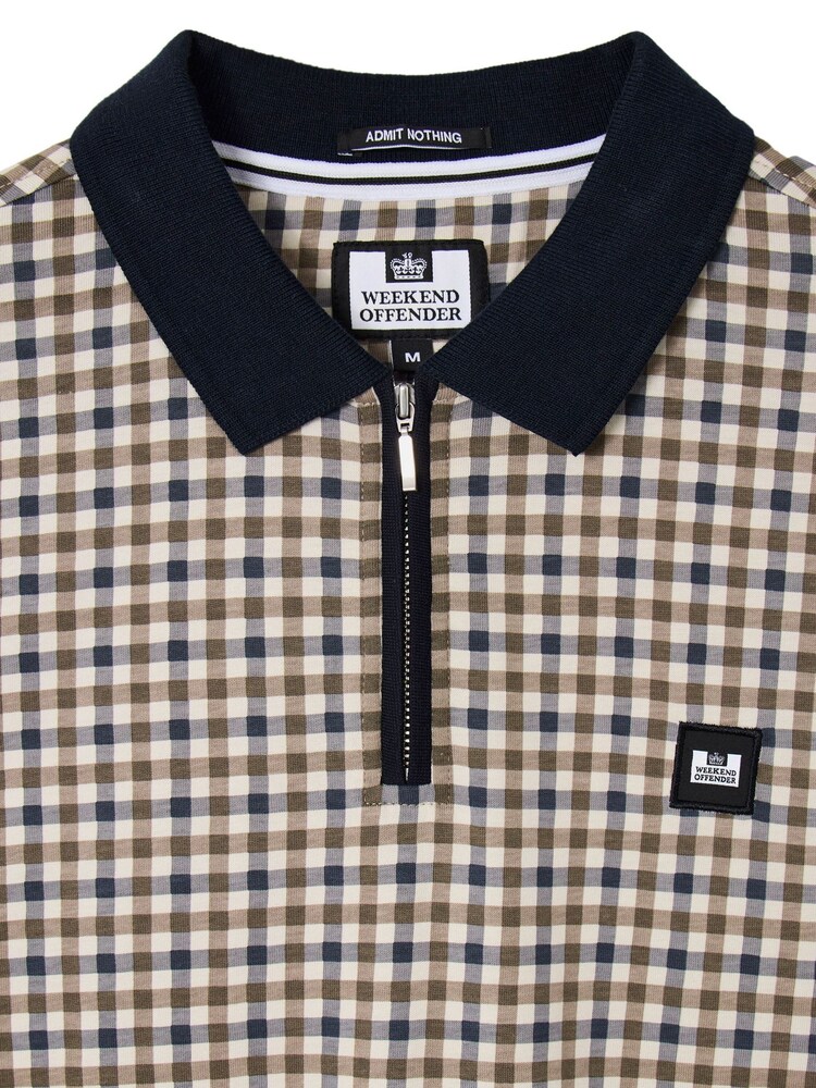 Weekend Offender Mid House Check Merane All Over Check Natural Polo Shirt - Image 5 of 5