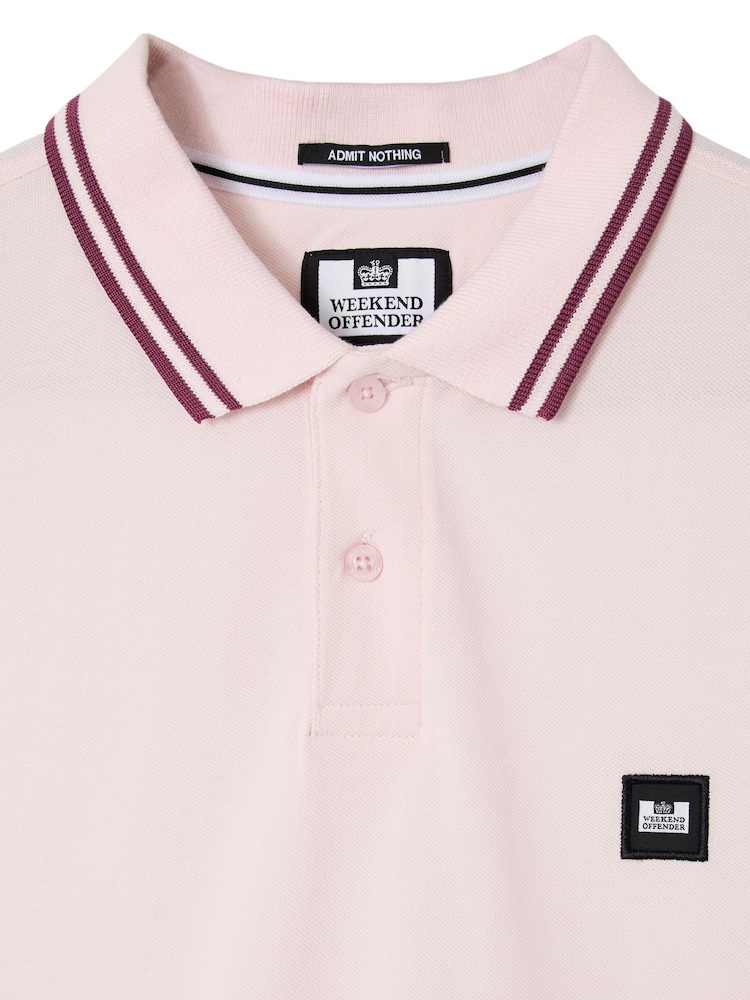 Weekend Offender Levanto Pink Polo Shirt With Contrast Tipping - Image 2 of 3 Weekend Offender Levanto Pink Polo Shirt With Contrast Tipping - Image 2 of 3