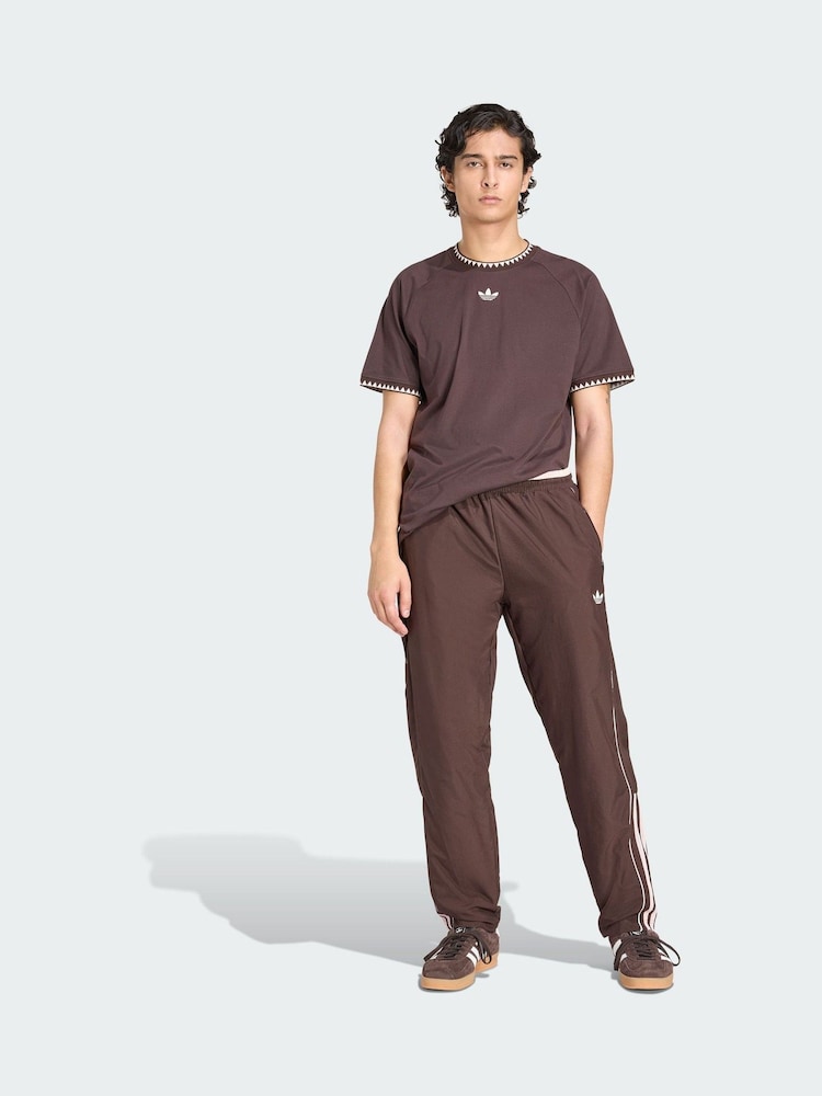 adidas Originals Brown Chest Stripes Engineered Collar T-Shirt - Image 1 of 5