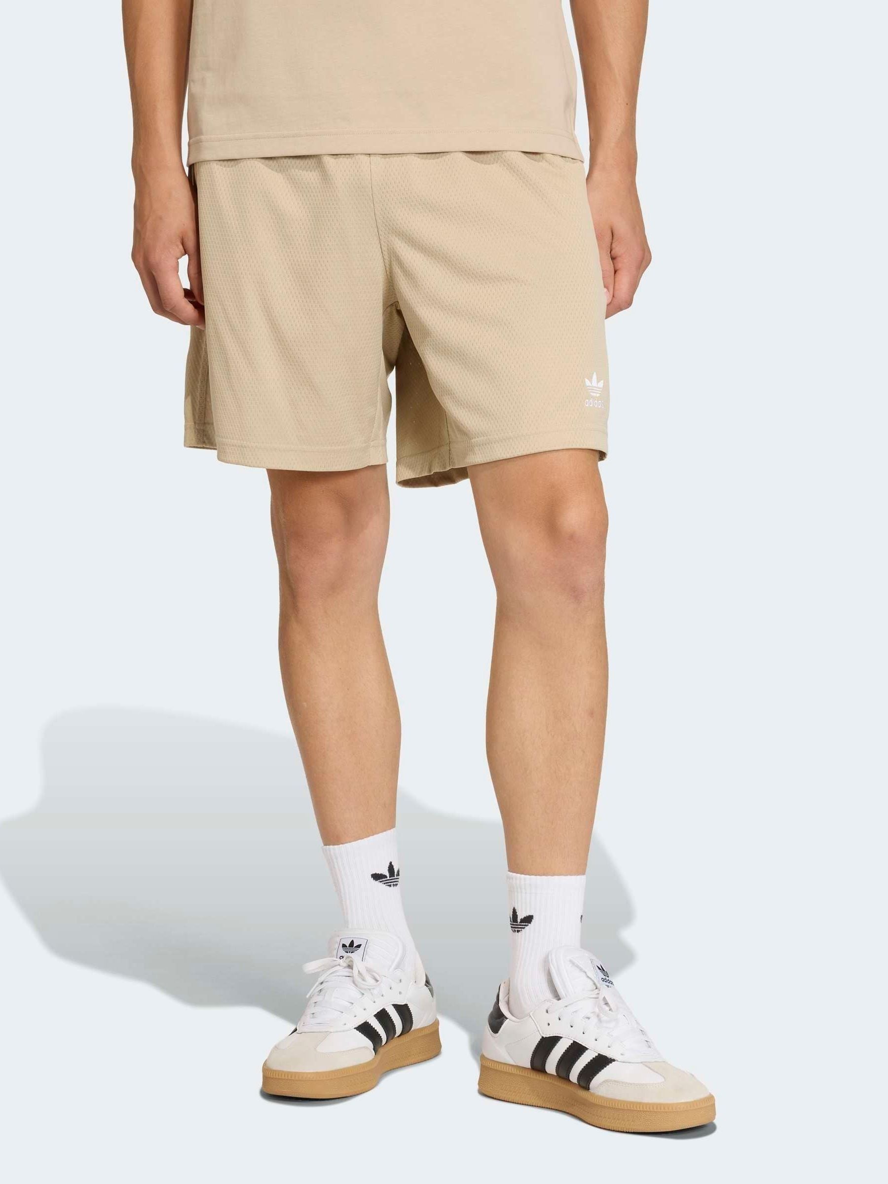Buy adidas Originals Cream Trefoil Essentials Mesh Shorts from