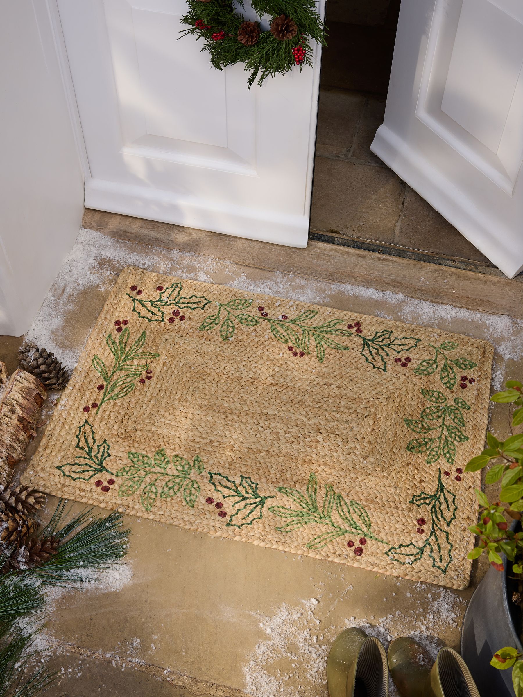 Natural Festive Wreath Jute Doormat
