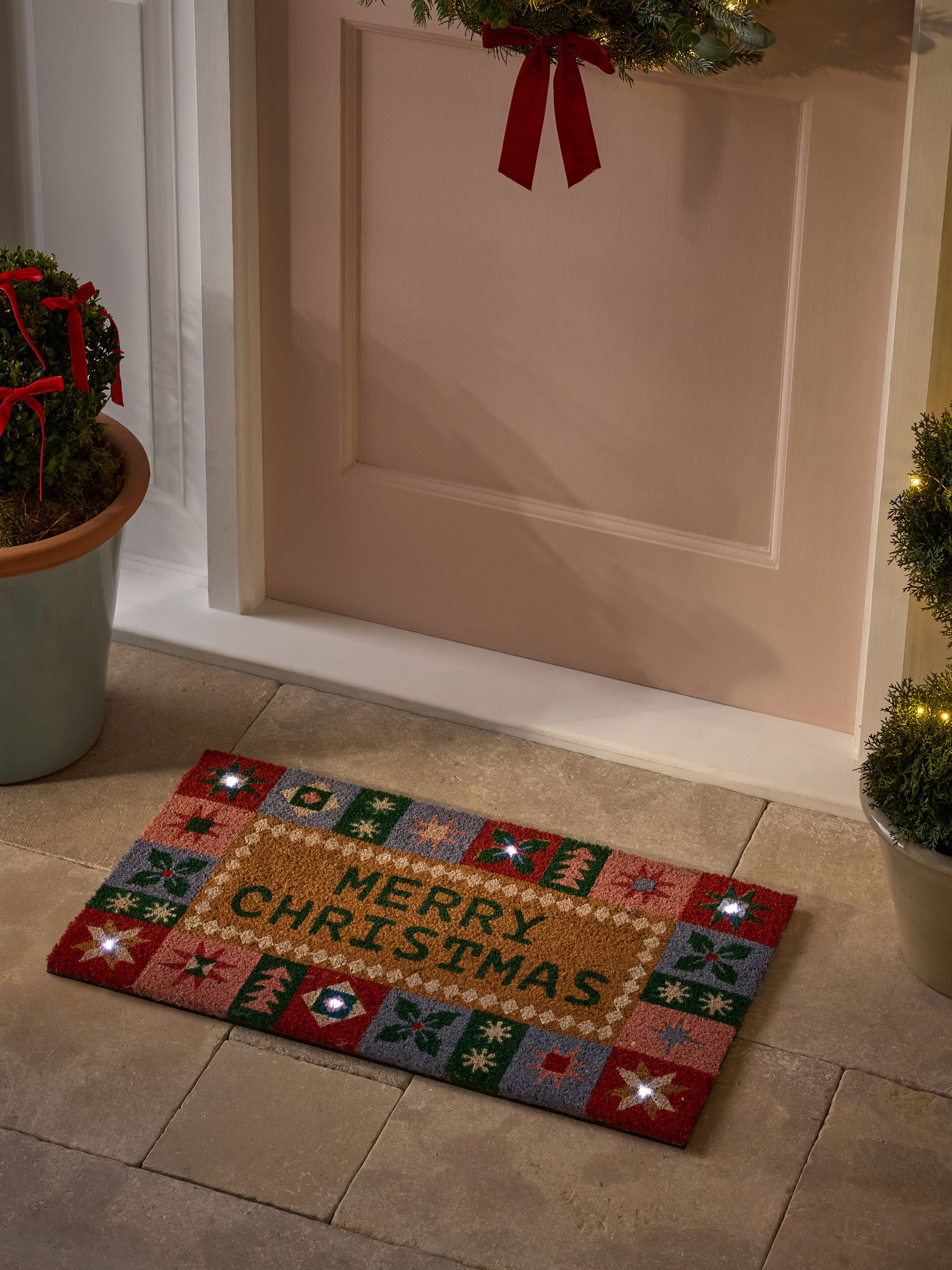 Multi Light Up Merry Christmas Coir Doormat