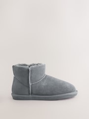 Dark Grey Faux Fur Lined Suede Slipper Boots - Image 1 of 6