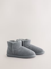 Dark Grey Faux Fur Lined Suede Slipper Boots - Image 2 of 6