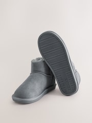 Dark Grey Faux Fur Lined Suede Slipper Boots - Image 3 of 6