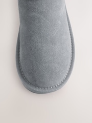 Dark Grey Faux Fur Lined Suede Slipper Boots - Image 4 of 6