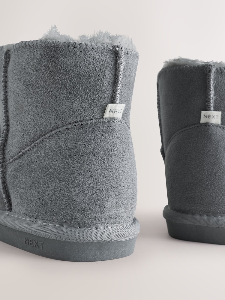 Dark Grey Faux Fur Lined Suede Slipper Boots - Image 6 of 6 Dark Grey Faux Fur Lined Suede Slipper Boots - Image 6 of 6