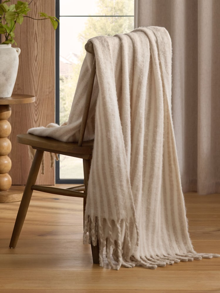 Natural Cosy Stripe Throw - Image 2 of 7 Natural Cosy Stripe Throw - Image 2 of 7