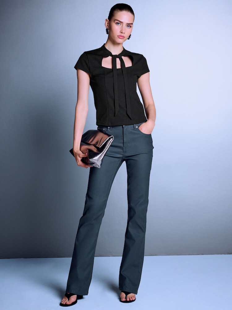 鴛鴦藍 - Coated Denim Bootcut Jeans - 圖片 1，共 7