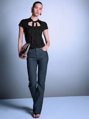 鴛鴦藍 - Coated Denim Bootcut Jeans - 圖片 2，共 7