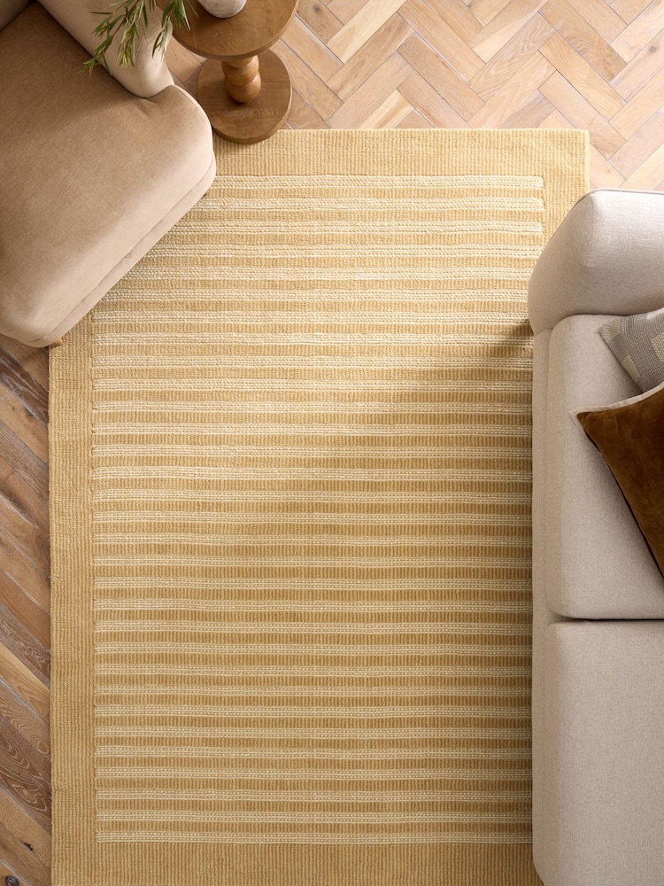 Ochre Yellow Stripe Collection Luxe Florence Border Wool Rug - Image 1 of 5 Ochre Yellow Stripe Collection Luxe Florence Border Wool Rug - Image 1 of 5
