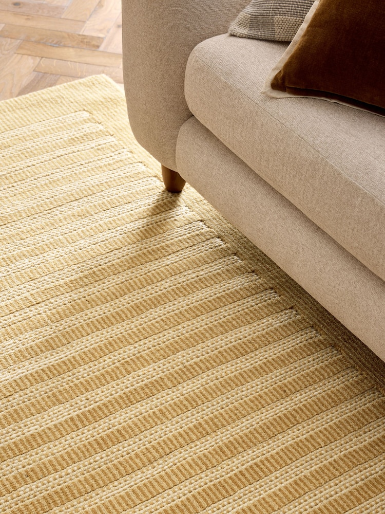 Ochre Yellow Stripe Collection Luxe Florence Border Wool Rug - Image 2 of 5 Ochre Yellow Stripe Collection Luxe Florence Border Wool Rug - Image 2 of 5