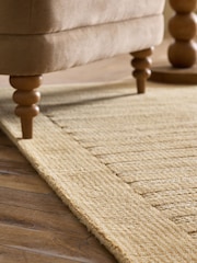 Ochre Yellow Stripe Collection Luxe Florence Border Wool Rug - Image 3 of 5
