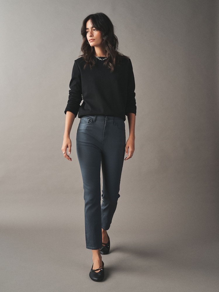 鴛鴦藍 - Coated Denim Slim Leg Jeans - 圖片 1,共 7 鴛鴦藍 - Coated Denim Slim Leg Jeans - 圖片 1,共 7