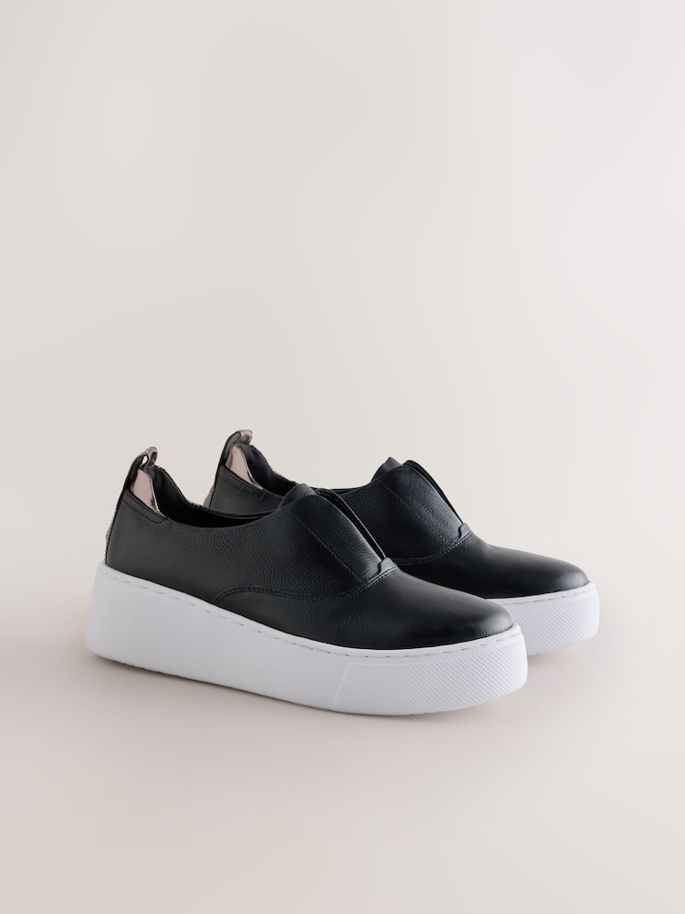 Black Forever Comfort® Leather Wedge Platform Trainers - Image 2 of 5