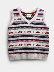 JoJo Maman Bébé Grey Marl Classic Car Fairisle Knitted Jumper - Image 1 of 4