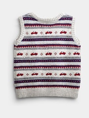 JoJo Maman Bébé Grey Marl Classic Car Fairisle Knitted Jumper - Image 2 of 4