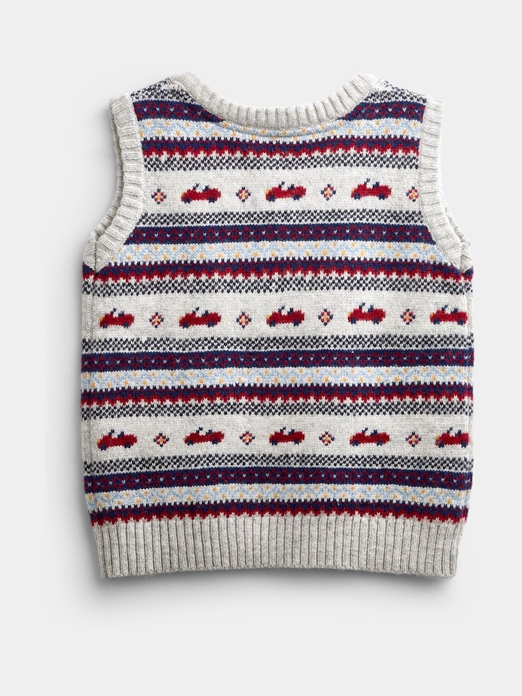 JoJo Maman Bébé Grey Marl Classic Car Fairisle Knitted Jumper - Image 2 of 4 JoJo Maman Bébé Grey Marl Classic Car Fairisle Knitted Jumper - Image 2 of 4