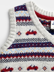 JoJo Maman Bébé Grey Marl Classic Car Fairisle Knitted Jumper - Image 3 of 4