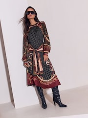 Lipsy Tie Waist Foulard Long Sleeve Midi Dress - 5суретінің 1 суреті