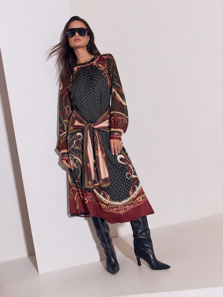 Lipsy Tie Waist Foulard Long Sleeve Midi Dress - 5суретінің 1 суреті
