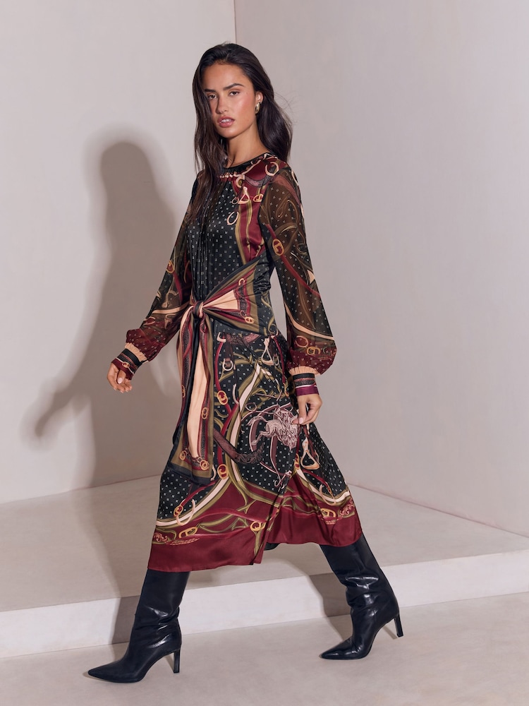 Lipsy Tie Waist Foulard Long Sleeve Midi Dress - 5суретінің 2 суреті
