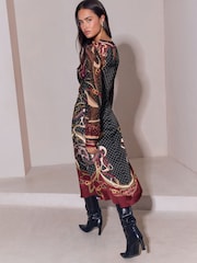Lipsy Tie Waist Foulard Long Sleeve Midi Dress - 5суретінің 5 суреті