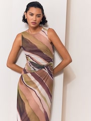 Lipsy Olive and Burgundy Stripe Mesh Tie Knot Front Sleeveless Midaxi Dress - Image 2 of 5