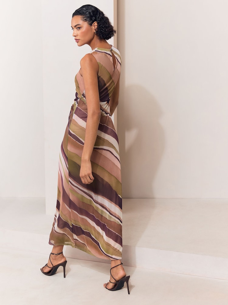 Lipsy Olive and Burgundy Stripe Mesh Tie Knot Front Sleeveless Midaxi Dress - Image 5 of 5 Lipsy Olive and Burgundy Stripe Mesh Tie Knot Front Sleeveless Midaxi Dress - Image 5 of 5