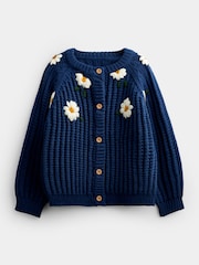 JoJo Maman Bébé Mid Blue Floral Embroidered Rib Knit Cardigan - Image 1 of 4