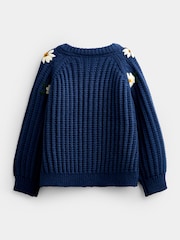 JoJo Maman Bébé Mid Blue Floral Embroidered Rib Knit Cardigan - Image 2 of 4
