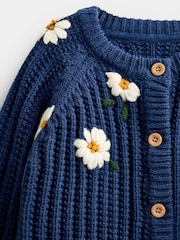 JoJo Maman Bébé Mid Blue Floral Embroidered Rib Knit Cardigan - Image 3 of 4