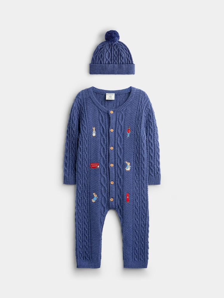 JoJo Maman Bébé Blue Peter Rabbit London Knitted All-In-One - Image 1 of 6