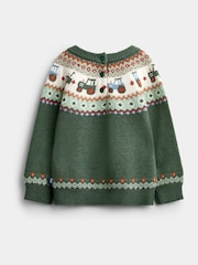 JoJo Maman Bébé Khaki Green Tractor Fairisle Knitted Jumper - Image 2 of 4