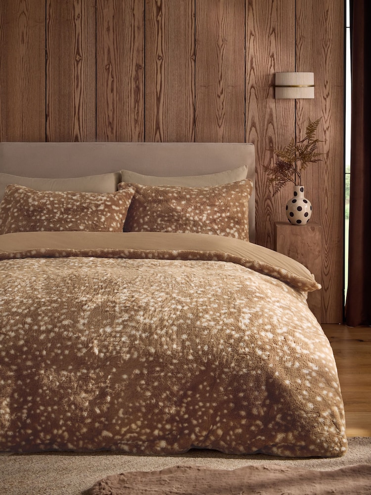 Natural Deer Dapple Faux Fur Duvet Cover and Pillowcase Set - Image 1 of 4