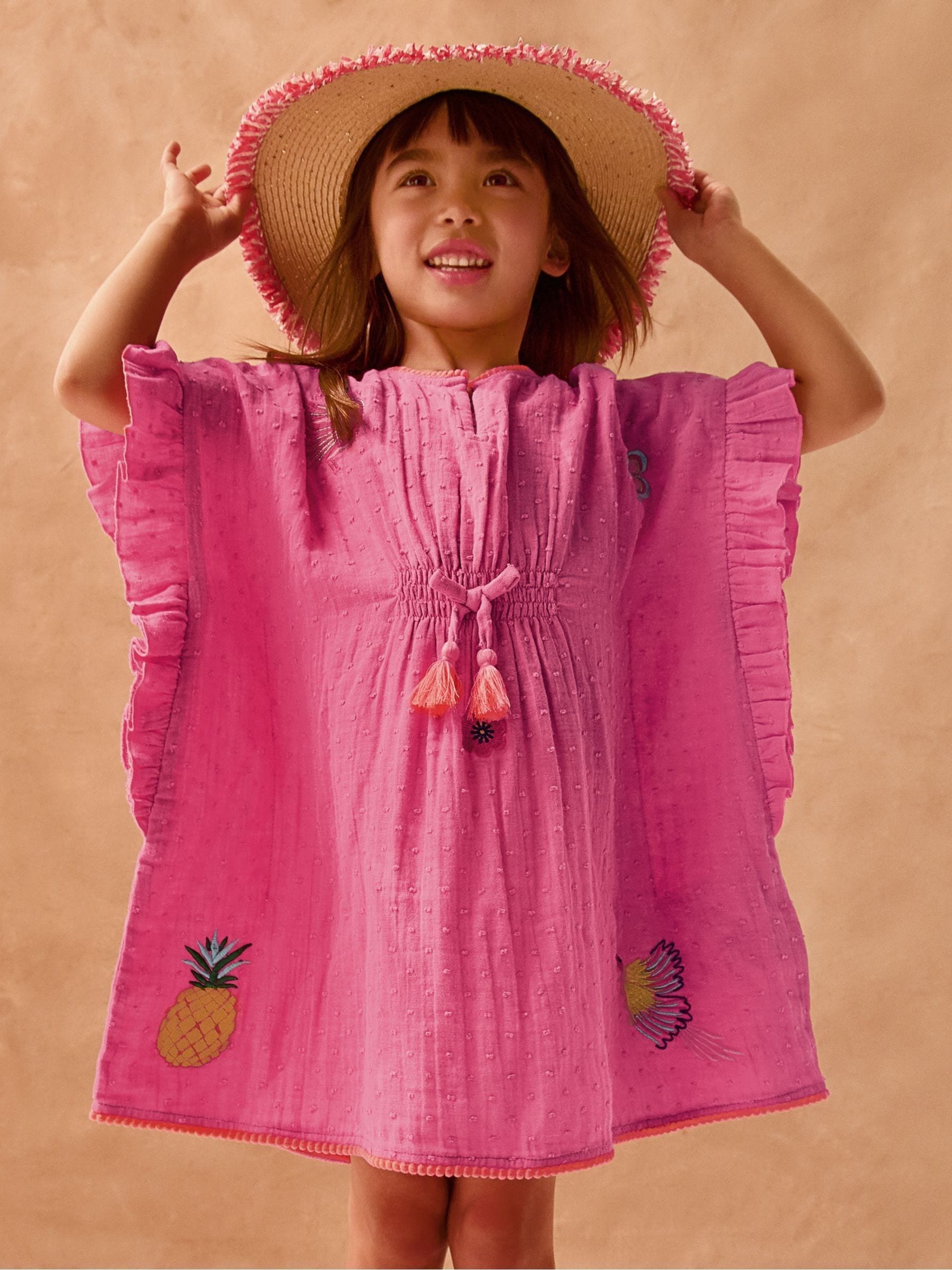 Buy Monsoon Pink Embroidered Cotton Kaftan from Next USA