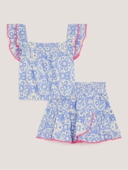Monsoon Blue Batik Print Ruffle Top & Skirt Set - Image 1 of 3