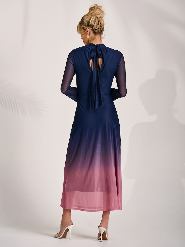 Jolie Moi Pink Long Sleeve High Neck Mesh Dress - Image 2 of 6